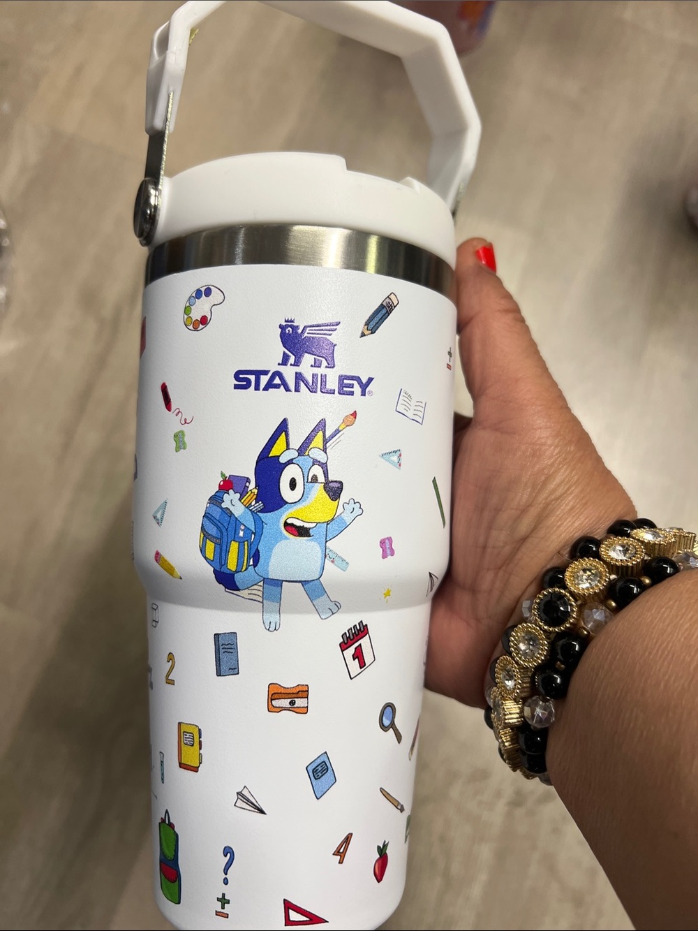 Stanley White Kids Bluey Insulated Water Bottle with School Icons Bluey 20 oz